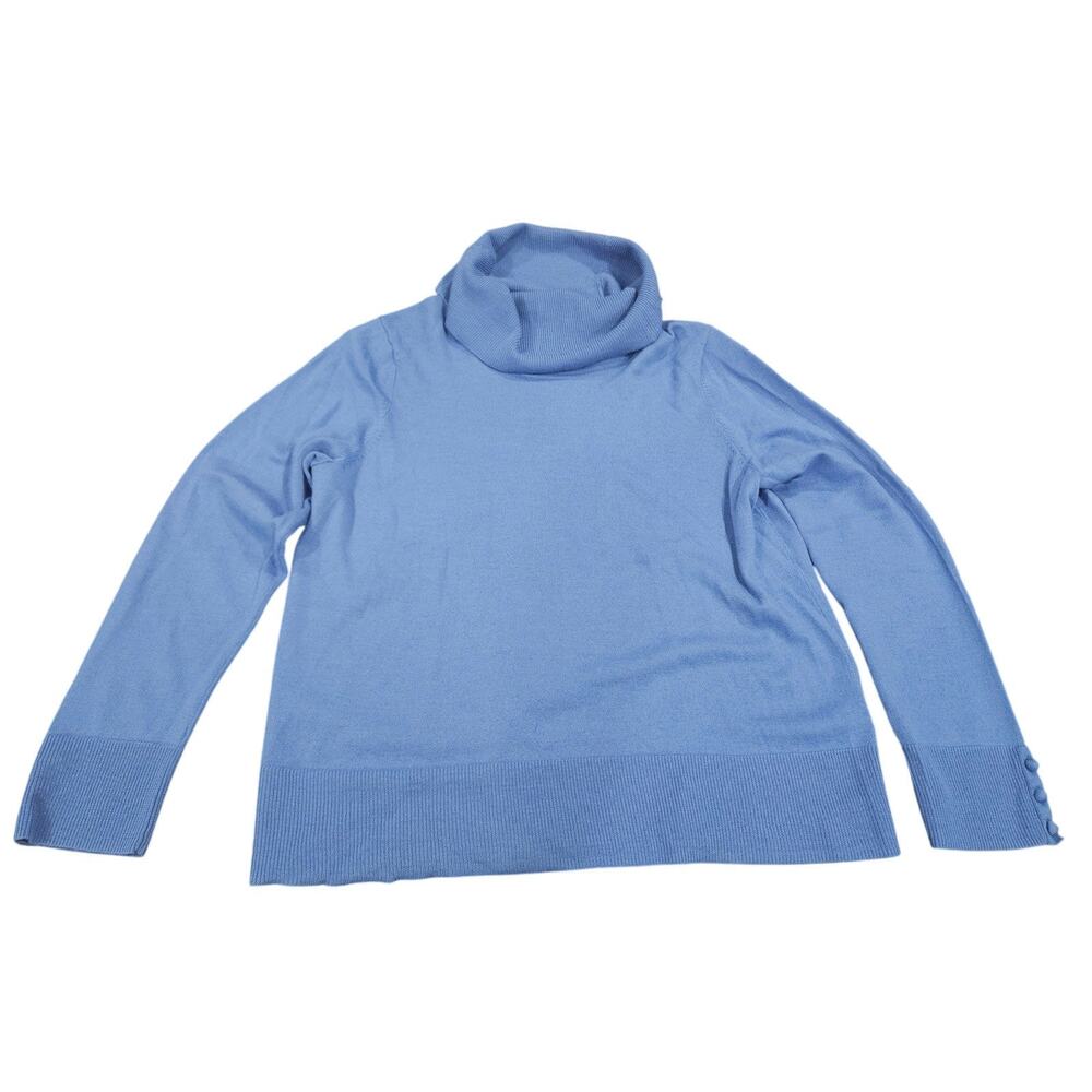Talbots Blue 100% Merino Wool Turtleneck Sweater XL Quiet Luxury Classic